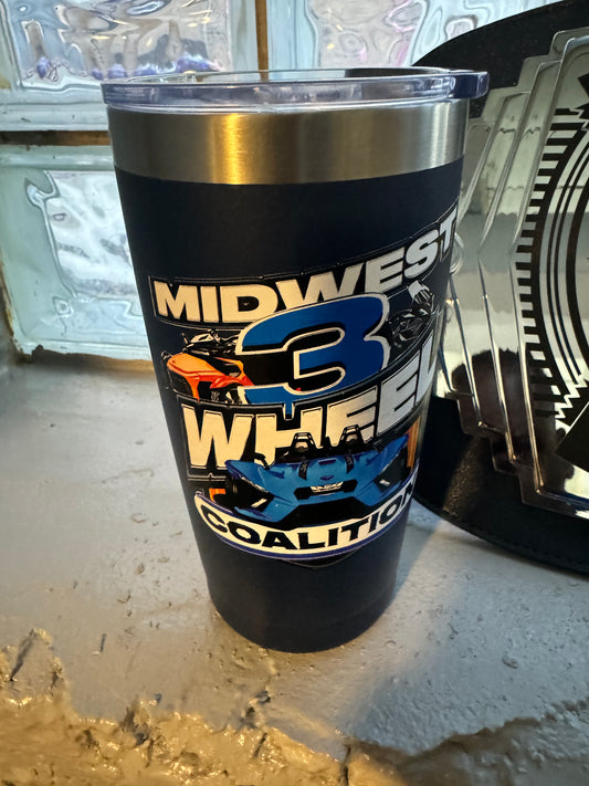 Midwest 3 Wheel Coailition 20oz Tumbler with Lid Stainless Steel Insulated Double Wall Travel Tumbler.